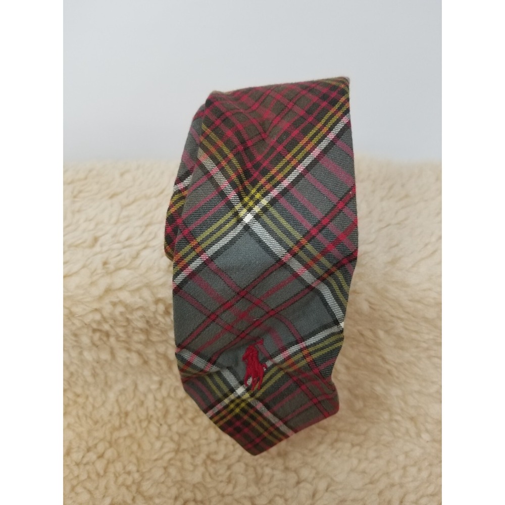 VTG POLO RALPH LAUREN Brown Grey Red Plaid Wool Tweed Tie See Pics